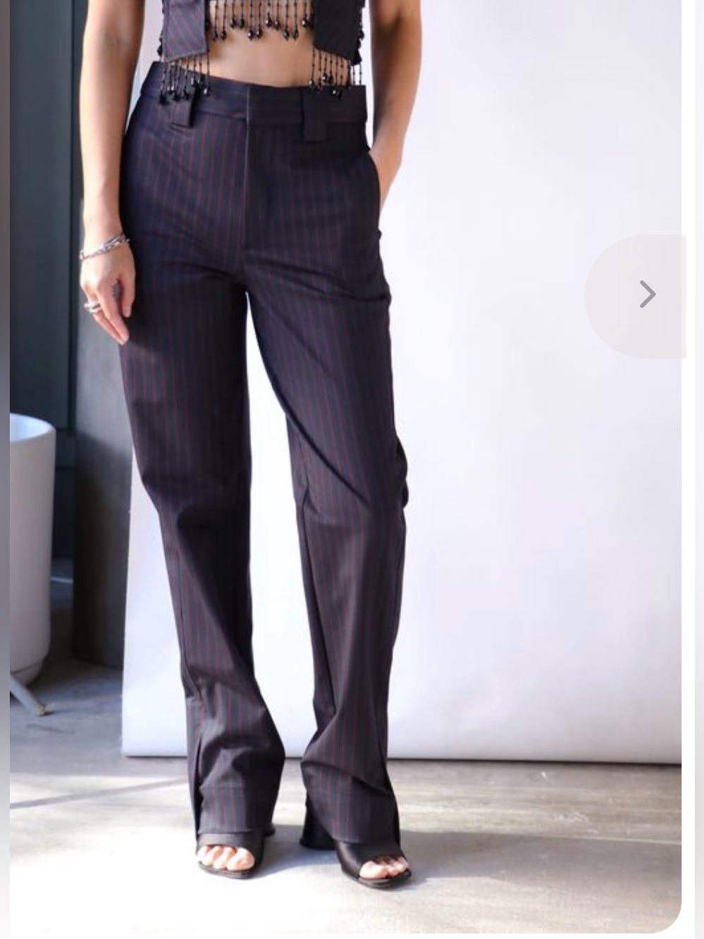 Ganni Pinstripe Side Suit Trousers Navy Red Stripe Tailored High Rise Size 36